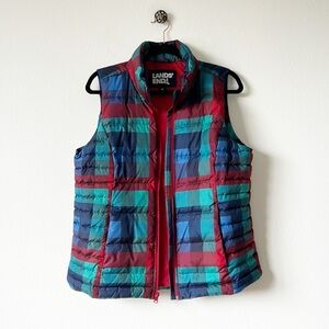 Lands End 80% Goose Down Patchwork Quilt Full Zip Puffer Vest Women